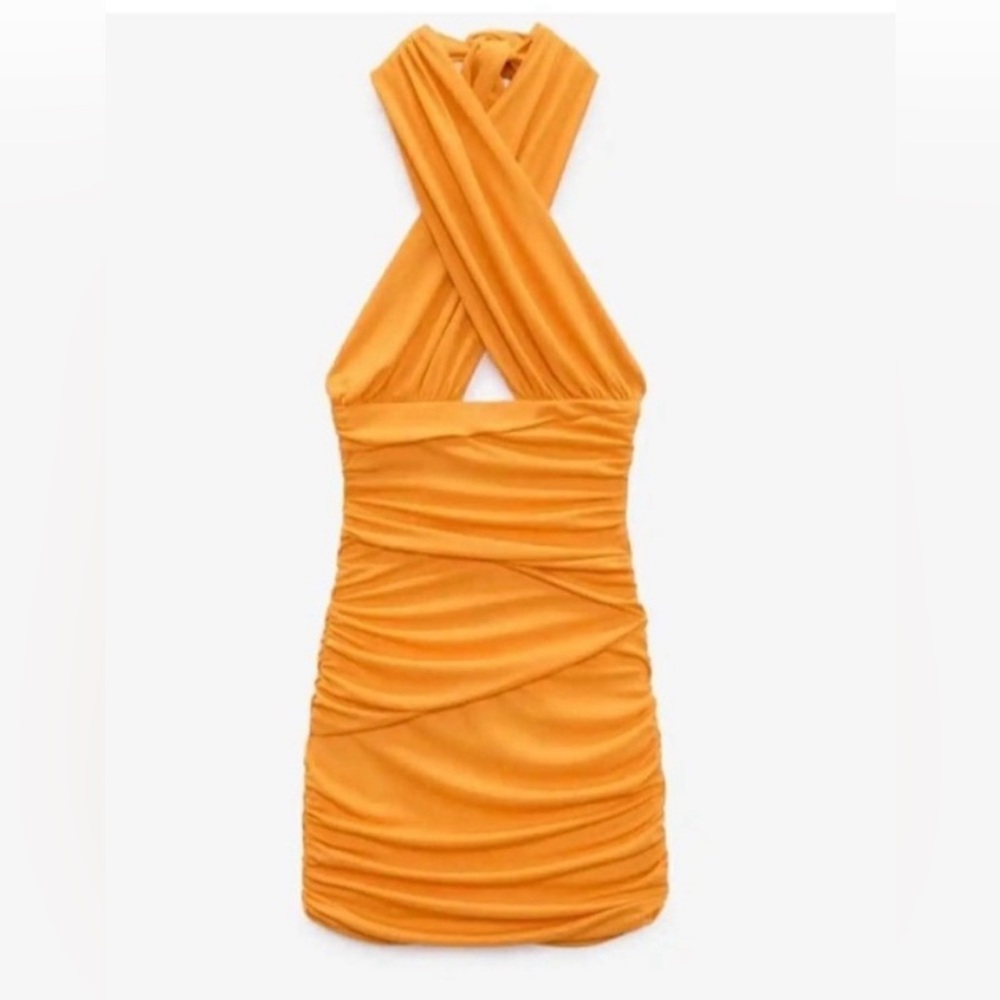 NWT Zara Crossover Ruched Mini Dress